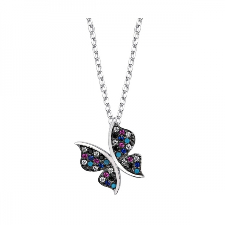 Colier argint 925 rodiat cu fluturas multicolor - Be Nature CTU0051 [0]